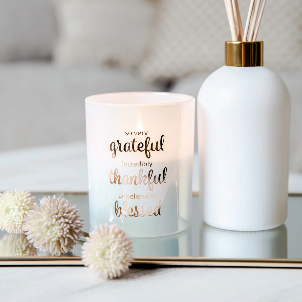 Oxford Candle Jar - White - Rose Gold Foil "Grateful" - Large - 1 of - Image 2