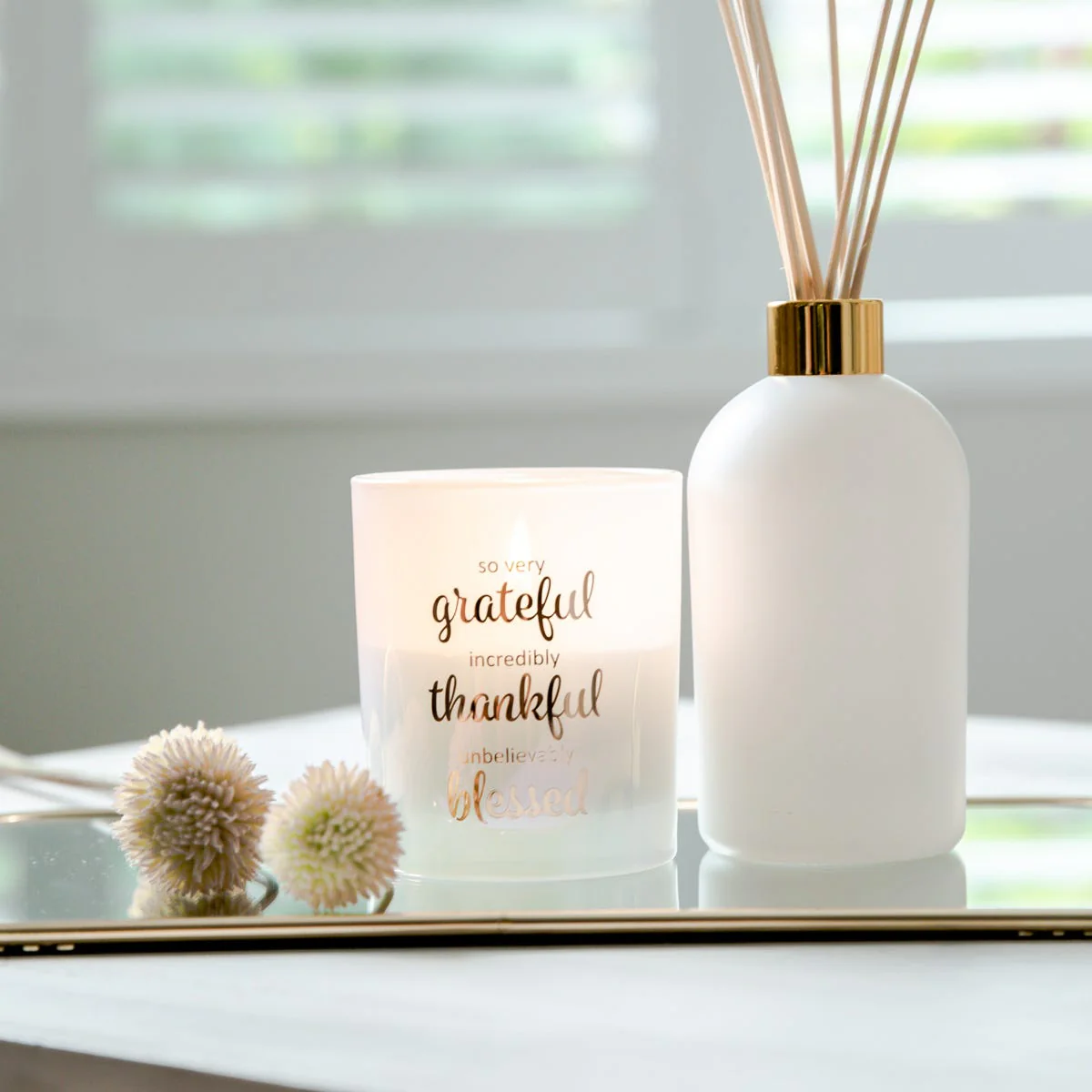Oxford Candle Jar - White - Rose Gold Foil "Grateful" - Large - 1 of - Image 3