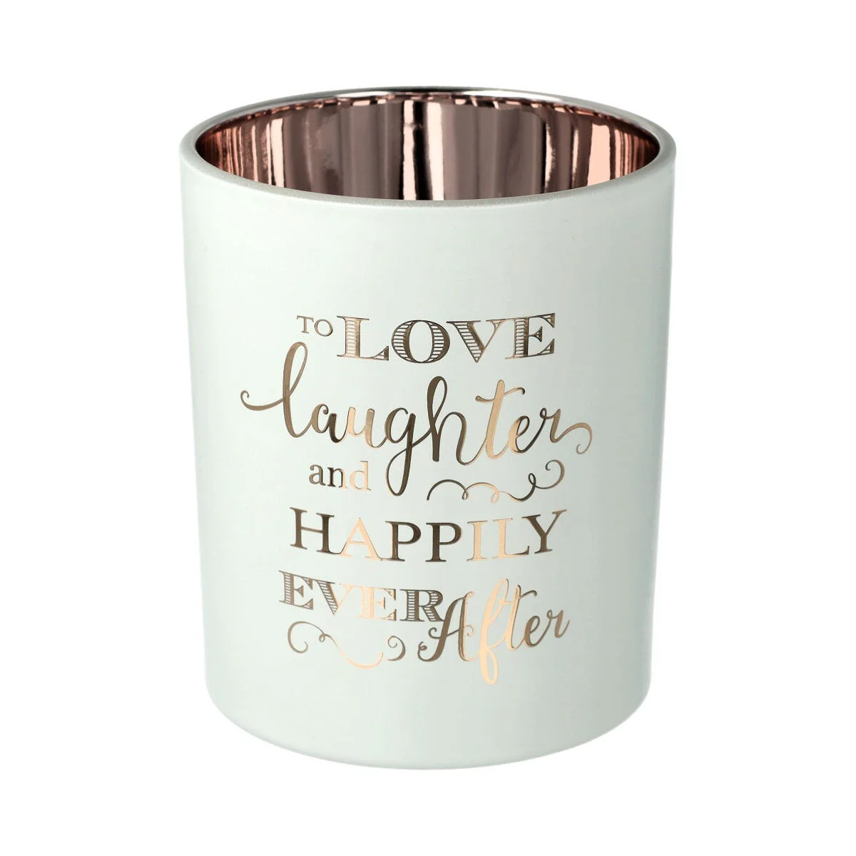 Oxford Candle Jar - Electroplated Rose Gold & White - Rose Gold Foil "Laughter" - Large - 1 of