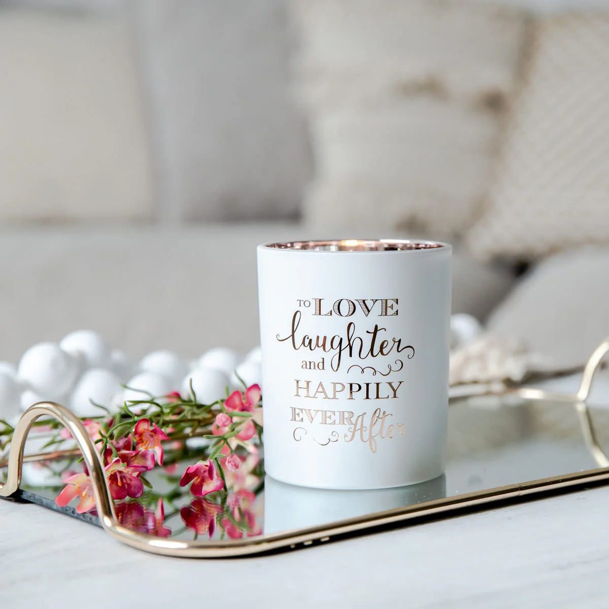 Oxford Candle Jar - Electroplated Rose Gold & White - Rose Gold Foil "Laughter" - Large - 1 of - Image 2