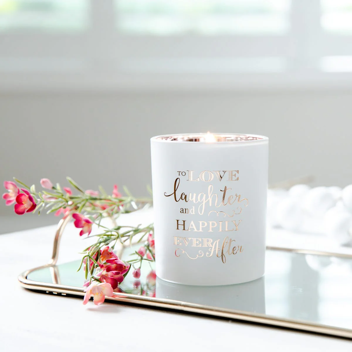 Oxford Candle Jar - Electroplated Rose Gold & White - Rose Gold Foil "Laughter" - Large - 1 of - Image 3