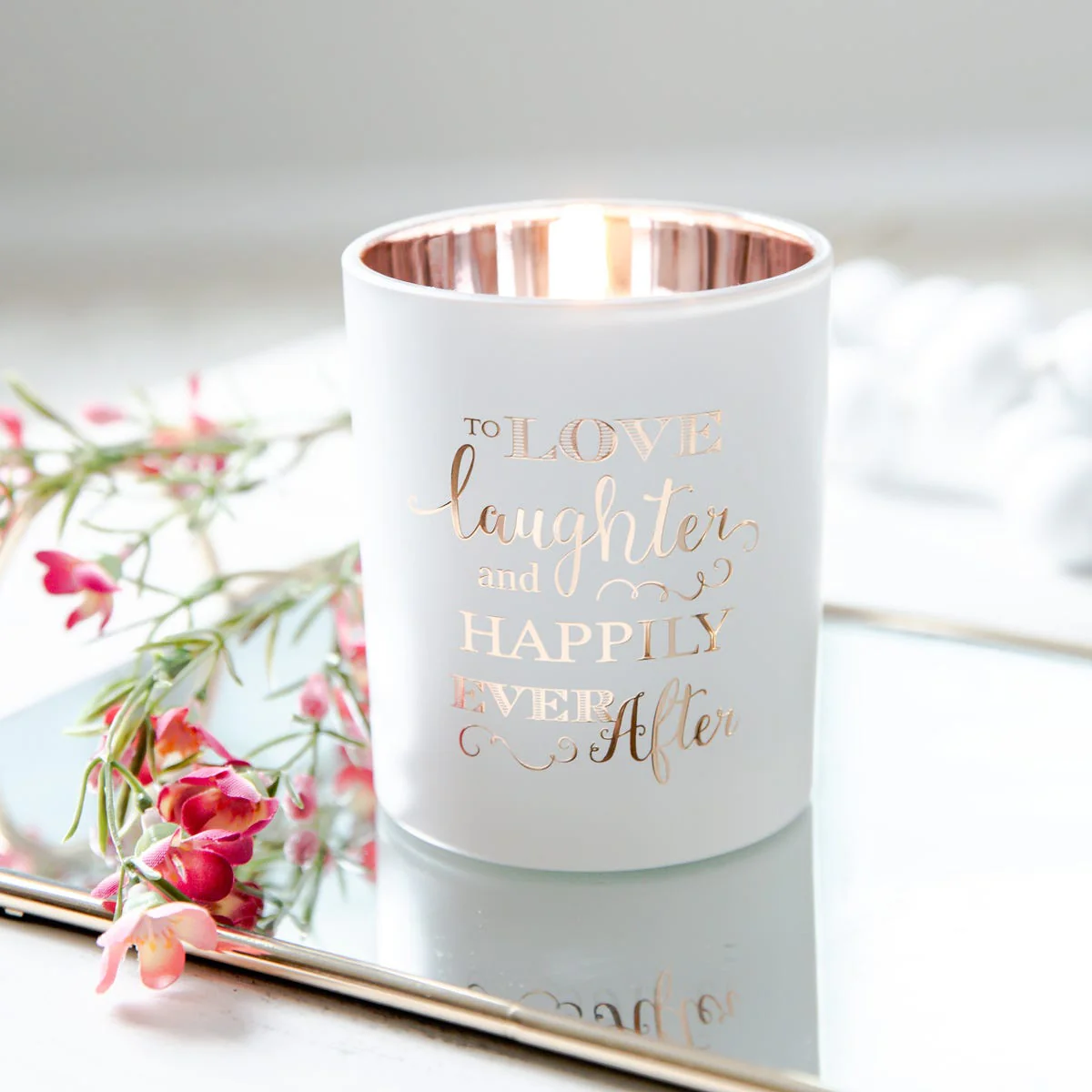 Oxford Candle Jar - Electroplated Rose Gold & White - Rose Gold Foil "Laughter" - Large - 1 of - Image 5